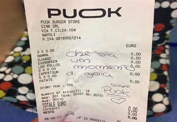 scontrino_messaggio_commovente_paninoteca_puok_napoli
