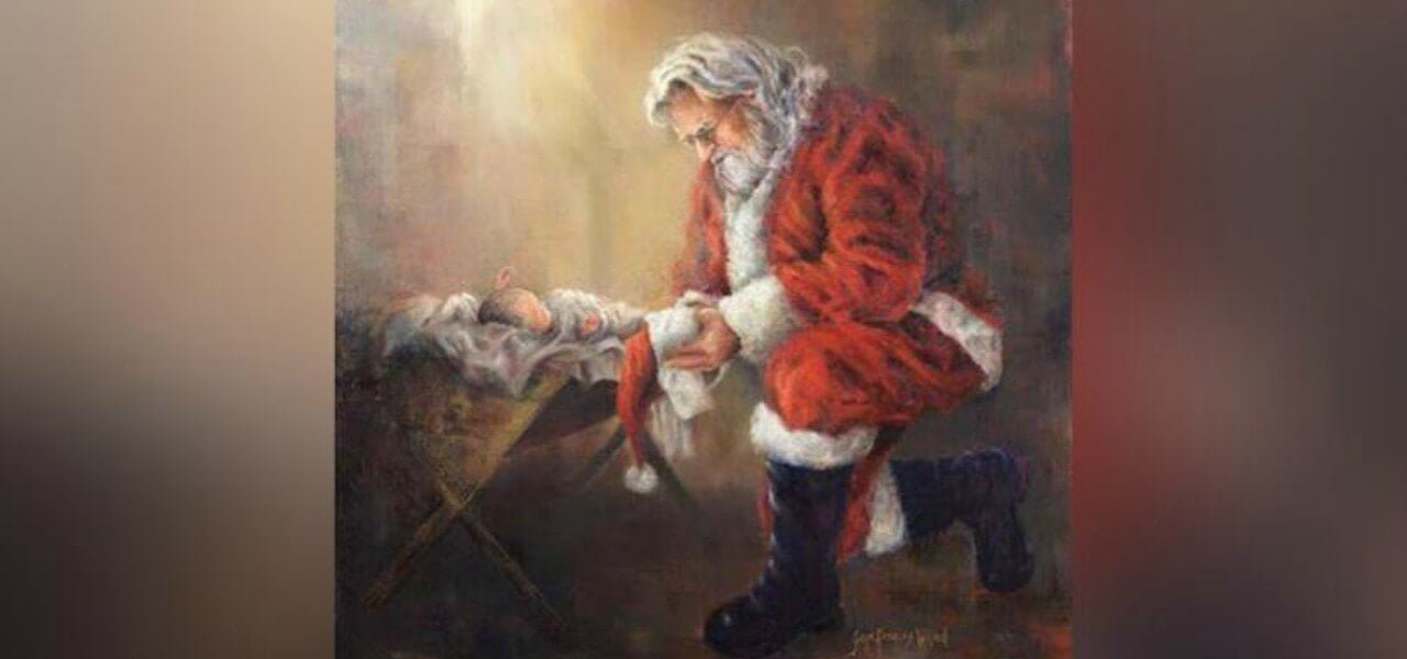 Immagini Gesu Bambino Natale.Facebook Censura Babbo Natale In Ginocchio Da Gesu Contenuto Violento Cristiani All Attacco