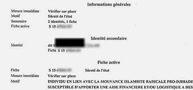 Un esempio di Fiche S, classificazione francese