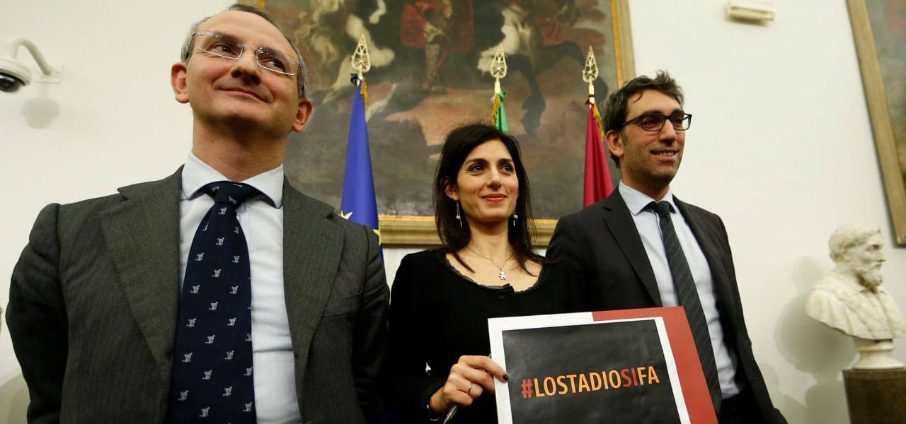 Foto Cecilia Fabiano - LaPresse 05-02-2019 Roma ( Italia ) Cronaca: Conferenza sullo stadio della Roma Nella foto: Virgina Raggi Photo Cecilia Fabiano - LaPresse february 05, 2019 Rome ( Italy ) News: press conference on the Rome stadium In the pic: virginia raggi