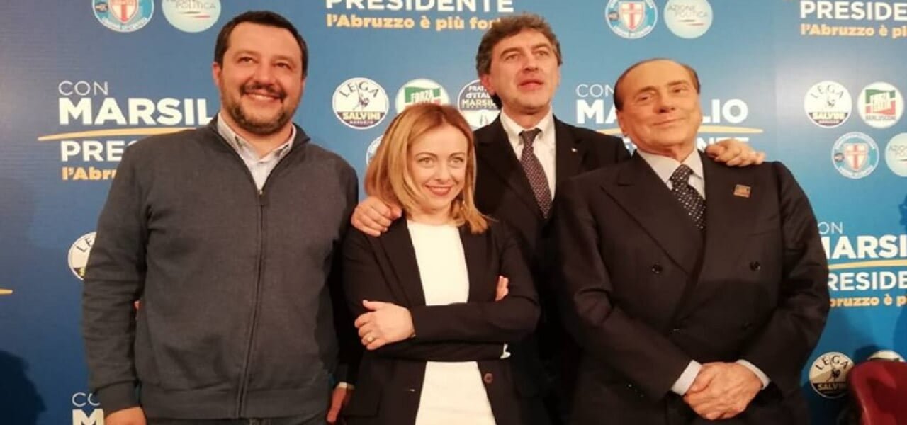 Salvini, Meloni, Marsilio e Berlusconi (Facebook)