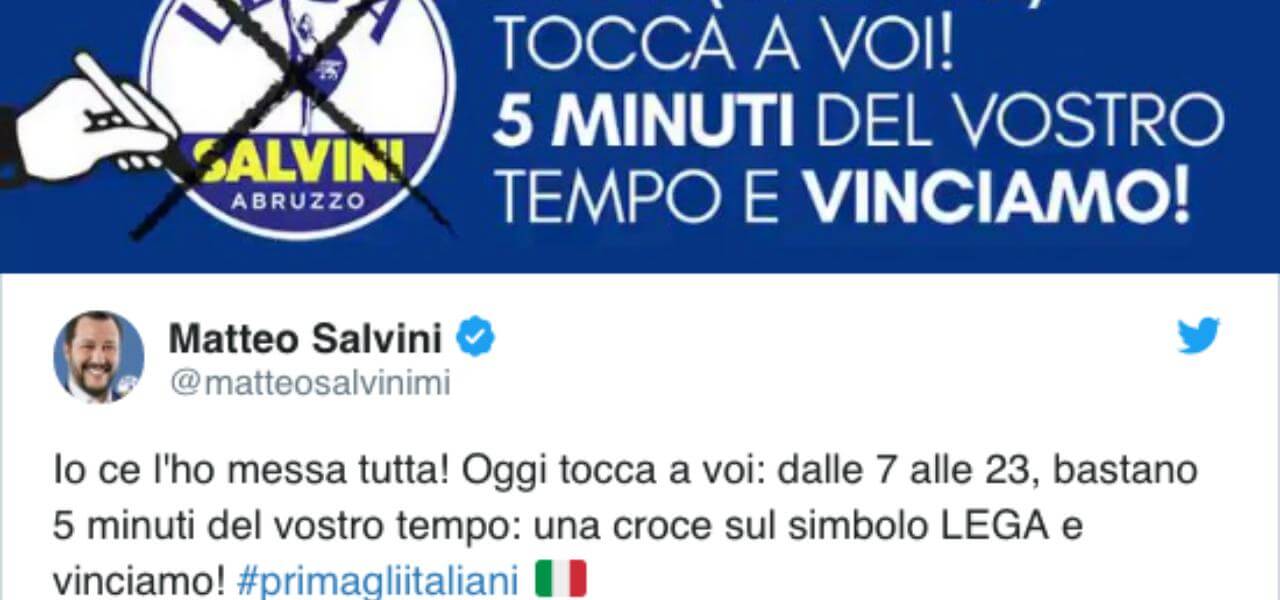 Salvini e il tweet sull'Abruzzo