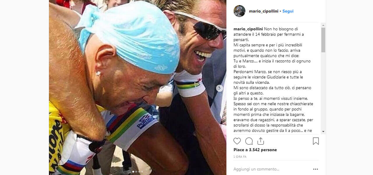 Il post di Cipollini in ricordo di Pantani