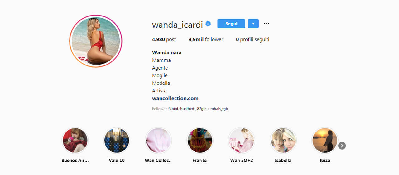 Il profilo di Wanda Nara, 0 seguiti