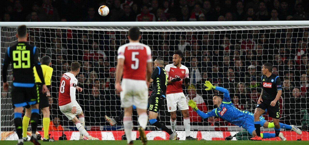Ramsey tiro Arsenal Napoli lapresse 2019