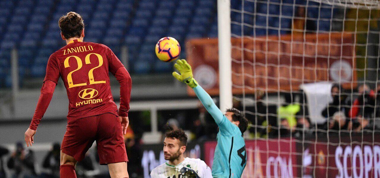 Zaniolo gol Consigli Roma Sassuolo lapresse 2019