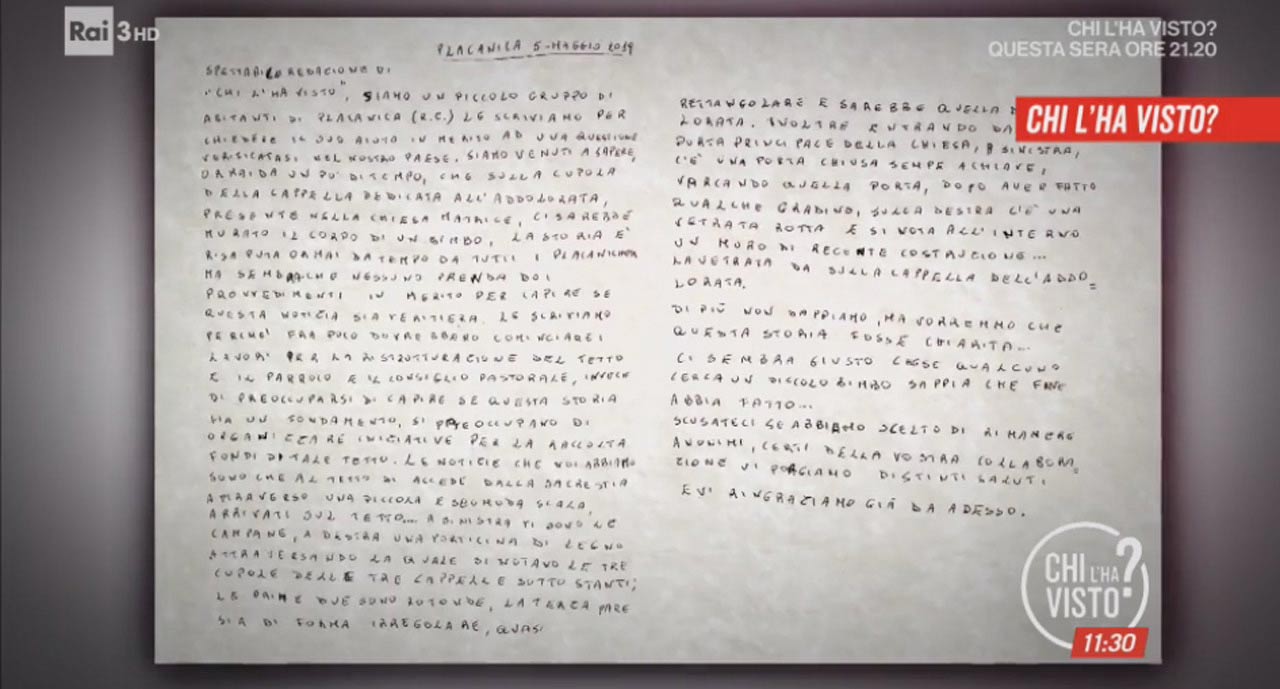 Placanica, lettera bambino (Rai)