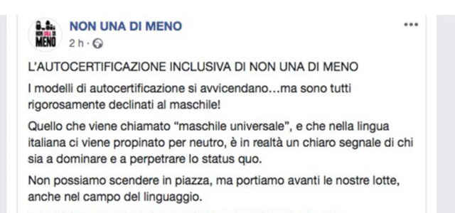 "Non una di meno": l'autocertificazione inclusiva