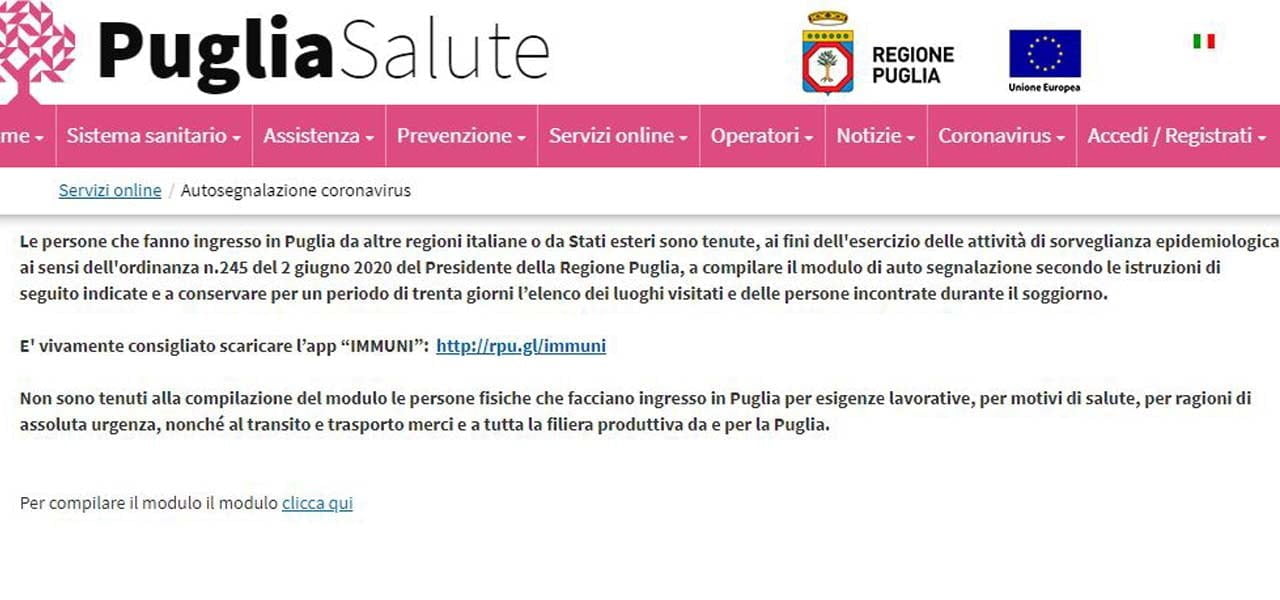 regione puglia autosegnalazione