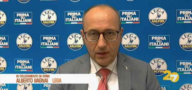 Alberto Bagnai, senatore Lega, a L'Aria che tira